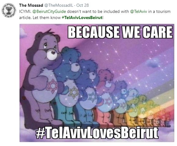 هاشتاغ #TelAvivLovesBeirut يشعل الحرب على تويتر